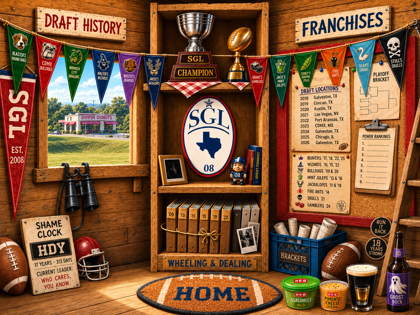 SGL Clubhouse &mdash; click any pennant or item to explore